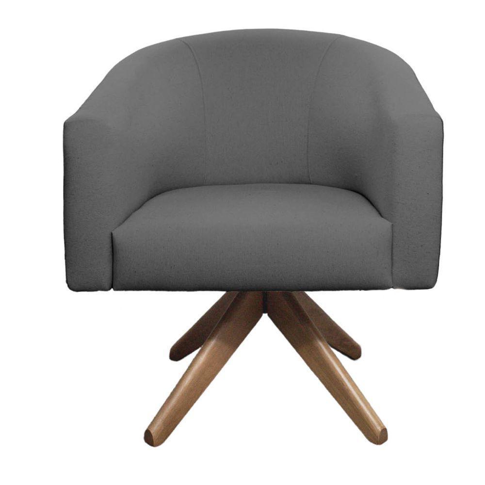 Kit 02 Poltronas Base Giratória De Madeira Nozes Chumbo - 5