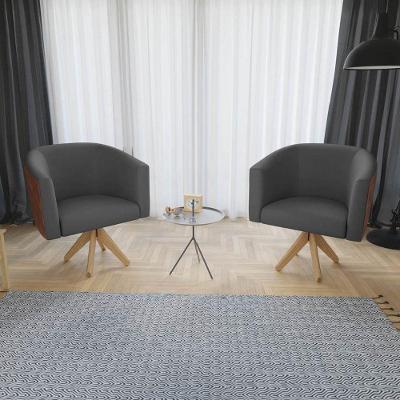 Kit 02 Poltronas Base Giratória De Madeira Nozes Chumbo