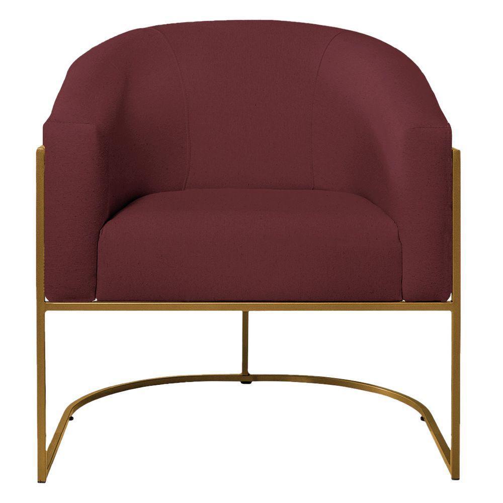 Kit 02 Poltronas Decorativas Luiza Base De Ferro Dourado Suede - Doce Sonho Móveis Bordô - 3