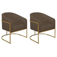 Kit 02 Poltronas Decorativas Luiza Base De Ferro Dourado Suede - Doce Sonho Móveis Marrom - 1