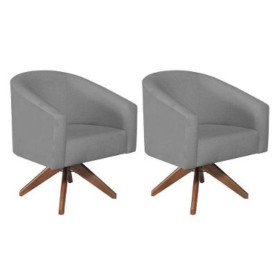 Kit 02 Poltronas Decorativas Luiza Base Giratória De Madeira Suede - Doce Sonho Móveis Cinza