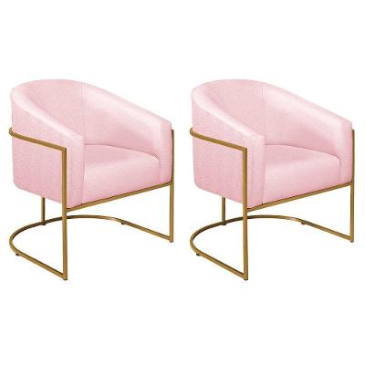 Kit 02 Poltronas Decorativas Luiza Base De Ferro Dourado Suede - Doce Sonho Móveis Rosa Bebê