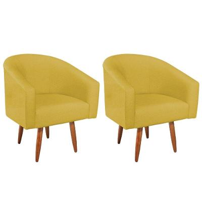 Kit 02 Poltronas Decorativas Luiza Pés Palito Suede - Doce Sonho Móveis Amarelo