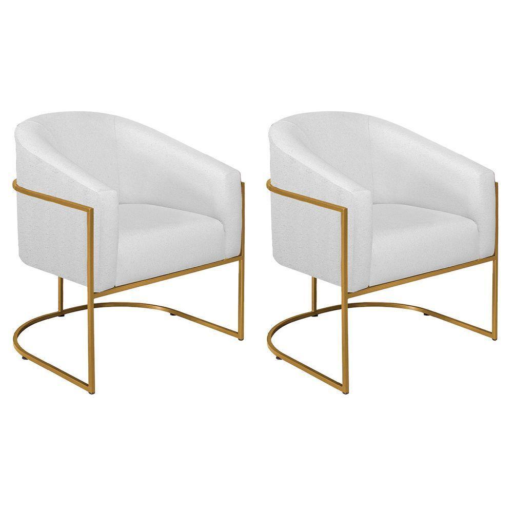 Kit 02 Poltronas Decorativas Luiza Base De Ferro Dourado Suede - Doce Sonho Móveis Branco - 1