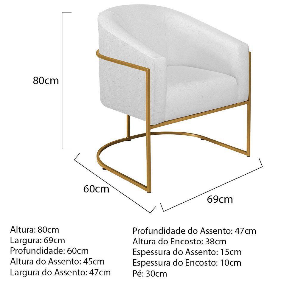 Kit 02 Poltronas Decorativas Luiza Base De Ferro Dourado Suede - Doce Sonho Móveis Branco - 5