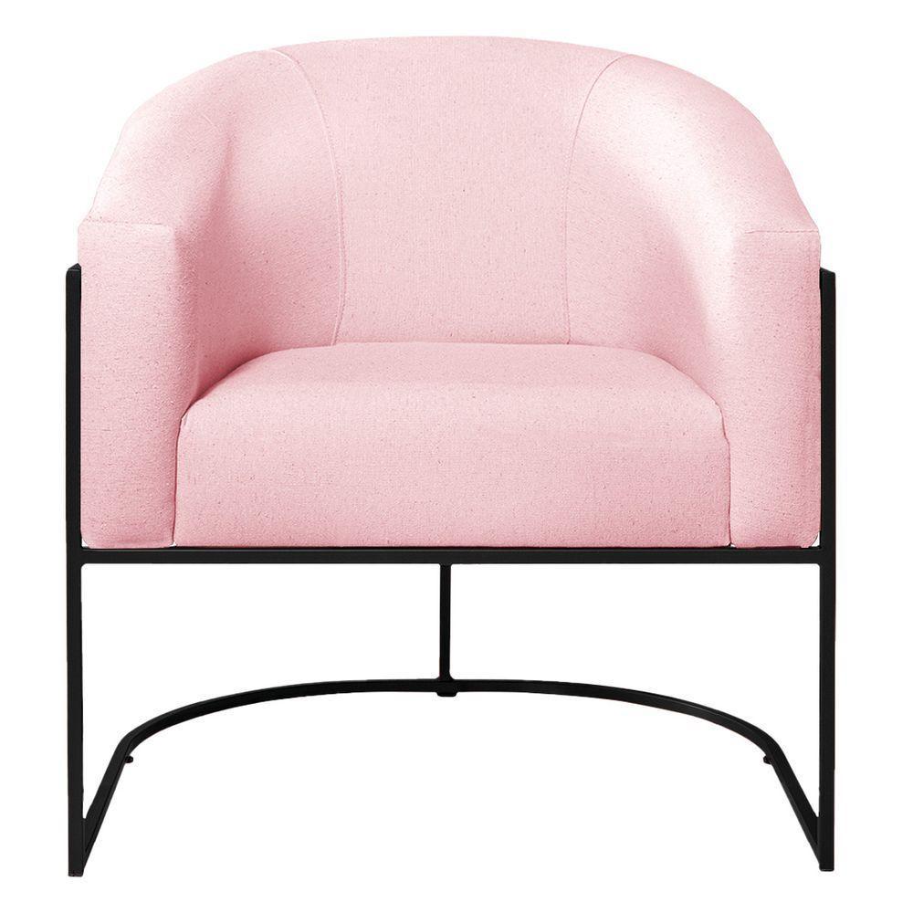 Kit 02 Poltronas Decorativas Luiza Base De Ferro Preto Suede - Doce Sonho Móveis Rosa Bebê - 3