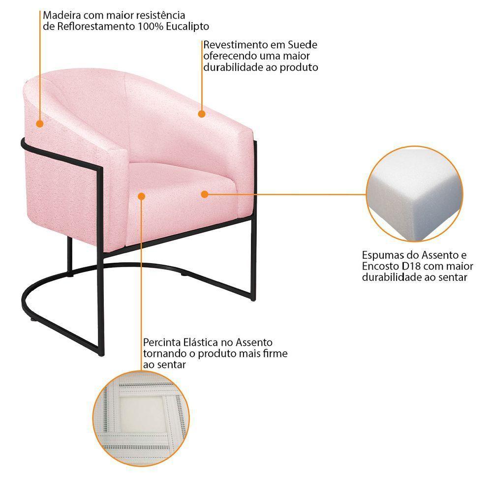 Kit 02 Poltronas Decorativas Luiza Base De Ferro Preto Suede - Doce Sonho Móveis Rosa Bebê - 5