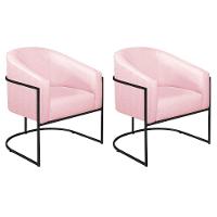 Kit 02 Poltronas Decorativas Luiza Base De Ferro Preto Suede - Doce Sonho Móveis Rosa Bebê - 1