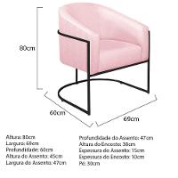 Kit 02 Poltronas Decorativas Luiza Base De Ferro Preto Suede - Doce Sonho Móveis Rosa Bebê - 6