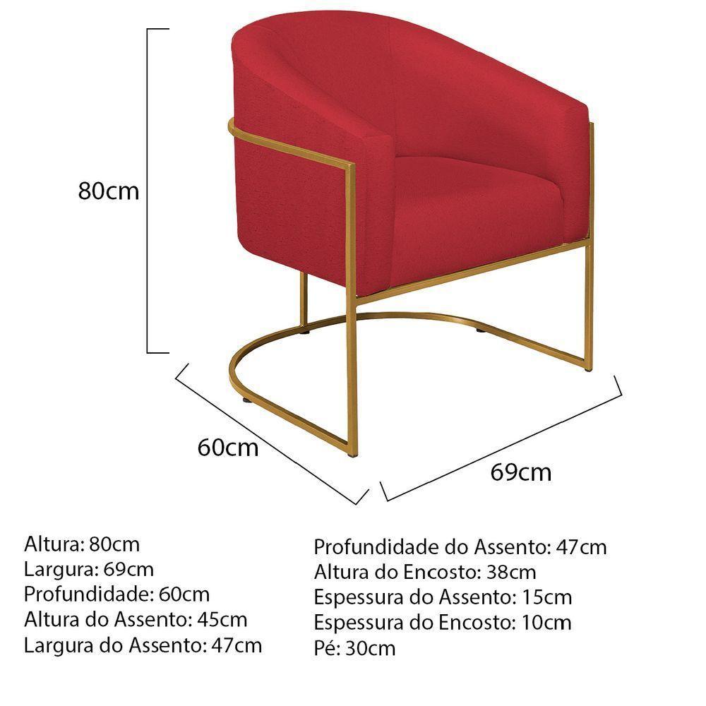 Kit 02 Poltronas Decorativas Luiza Base De Ferro Dourado Suede - Doce Sonho Móveis Vermelho - 6