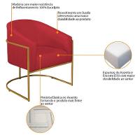 Kit 02 Poltronas Decorativas Luiza Base De Ferro Dourado Suede - Doce Sonho Móveis Vermelho - 5