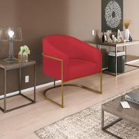 Kit 02 Poltronas Decorativas Luiza Base De Ferro Dourado Suede - Doce Sonho Móveis Vermelho - 7