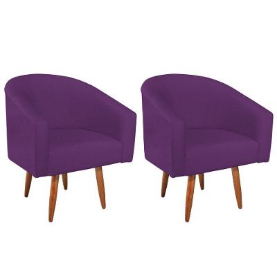 Kit 02 Poltronas Decorativas Luiza Pés Palito Suede - Doce Sonho Móveis Roxo