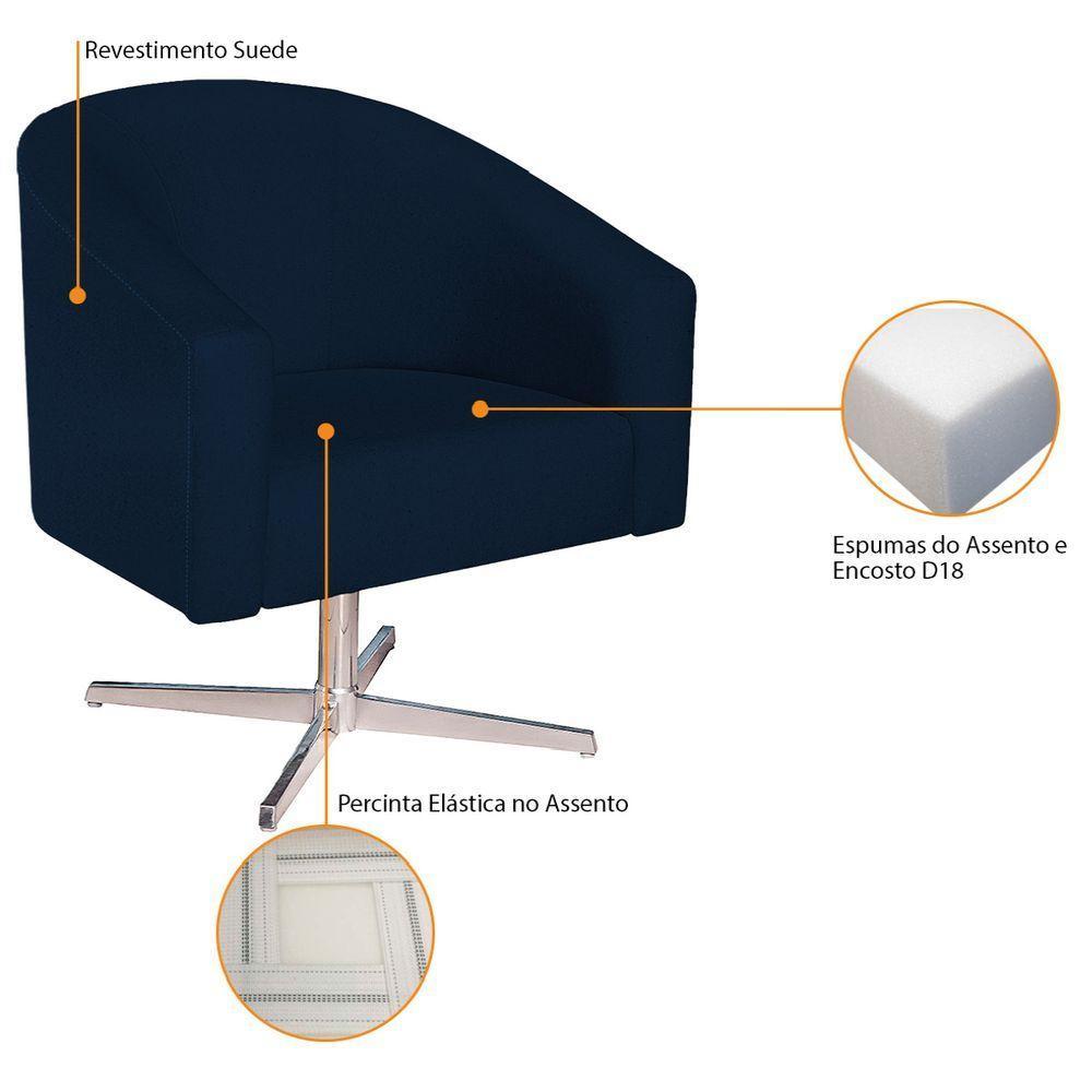 Kit 02 Poltronas Luiza Base Giratória De Metal Suede - Doce Sonho Móveis Azul Marinho - 5