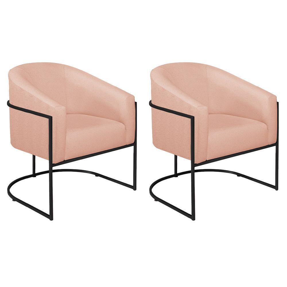 Kit 02 Poltronas Decorativas Luiza Base De Ferro Preto Suede - Doce Sonho Móveis Rosê - 1