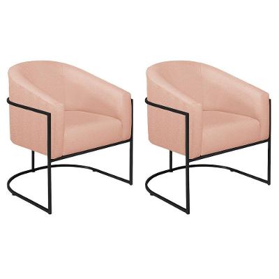 Kit 02 Poltronas Decorativas Luiza Base De Ferro Preto Suede - Doce Sonho Móveis Rosê