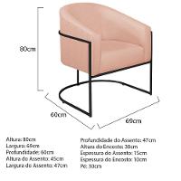 Kit 02 Poltronas Decorativas Luiza Base De Ferro Preto Suede - Doce Sonho Móveis Rosê - 6