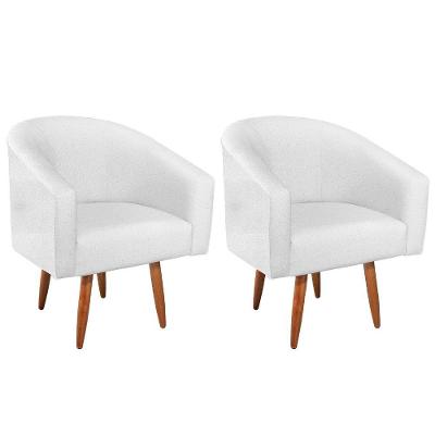 Kit 02 Poltronas Decorativas Luiza Pés Palito Suede - Doce Sonho Móveis Branco