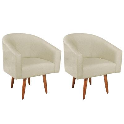 Kit 02 Poltronas Decorativas Luiza Pés Palito Suede - Doce Sonho Móveis Bege