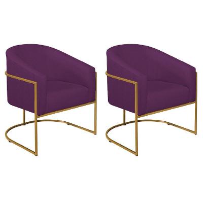 Kit 02 Poltronas Decorativas Luiza Base De Ferro Dourado Suede - Doce Sonho Móveis Roxo