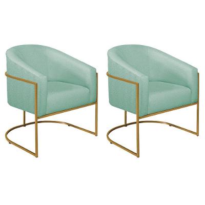 Kit 02 Poltronas Decorativas Luiza Base De Ferro Dourado Suede - Doce Sonho Móveis Azul Tiffany
