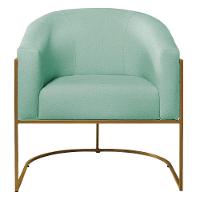 Kit 02 Poltronas Decorativas Luiza Base De Ferro Dourado Suede - Doce Sonho Móveis Azul Tiffany - 3