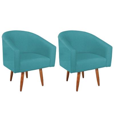 Kit 02 Poltronas Decorativas Luiza Pés Palito Suede - Doce Sonho Móveis Azul Turquesa