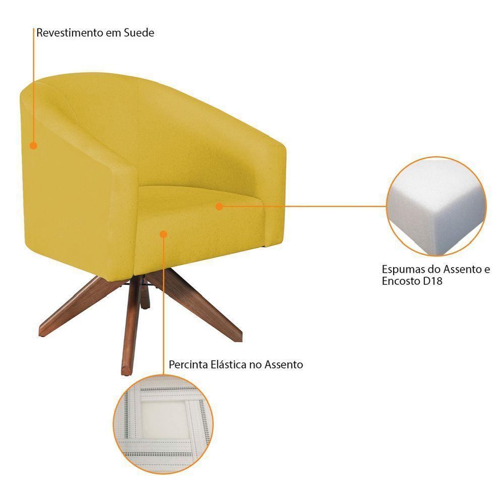Kit 02 Poltronas Decorativas Luiza Base Giratória De Madeira Suede - Doce Sonho Móveis Amarelo - 4