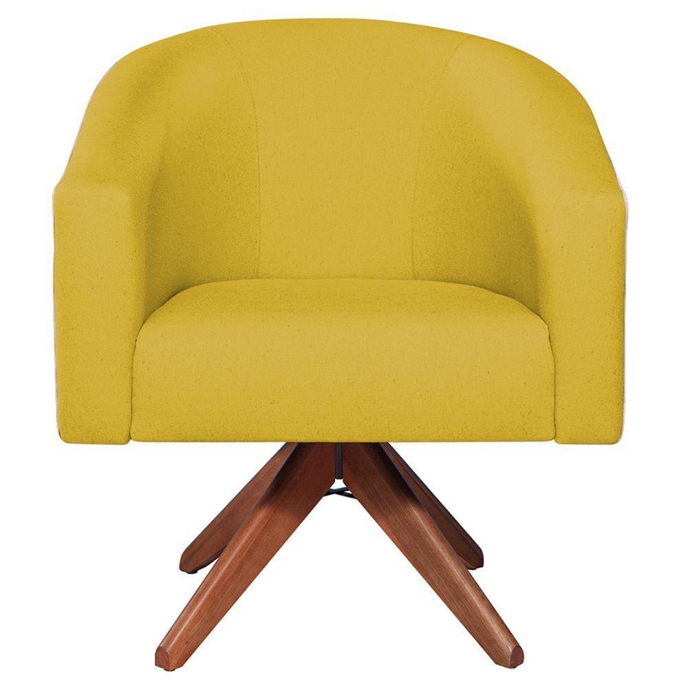 Kit 02 Poltronas Decorativas Luiza Base Giratória De Madeira Suede - Doce Sonho Móveis Amarelo - 7
