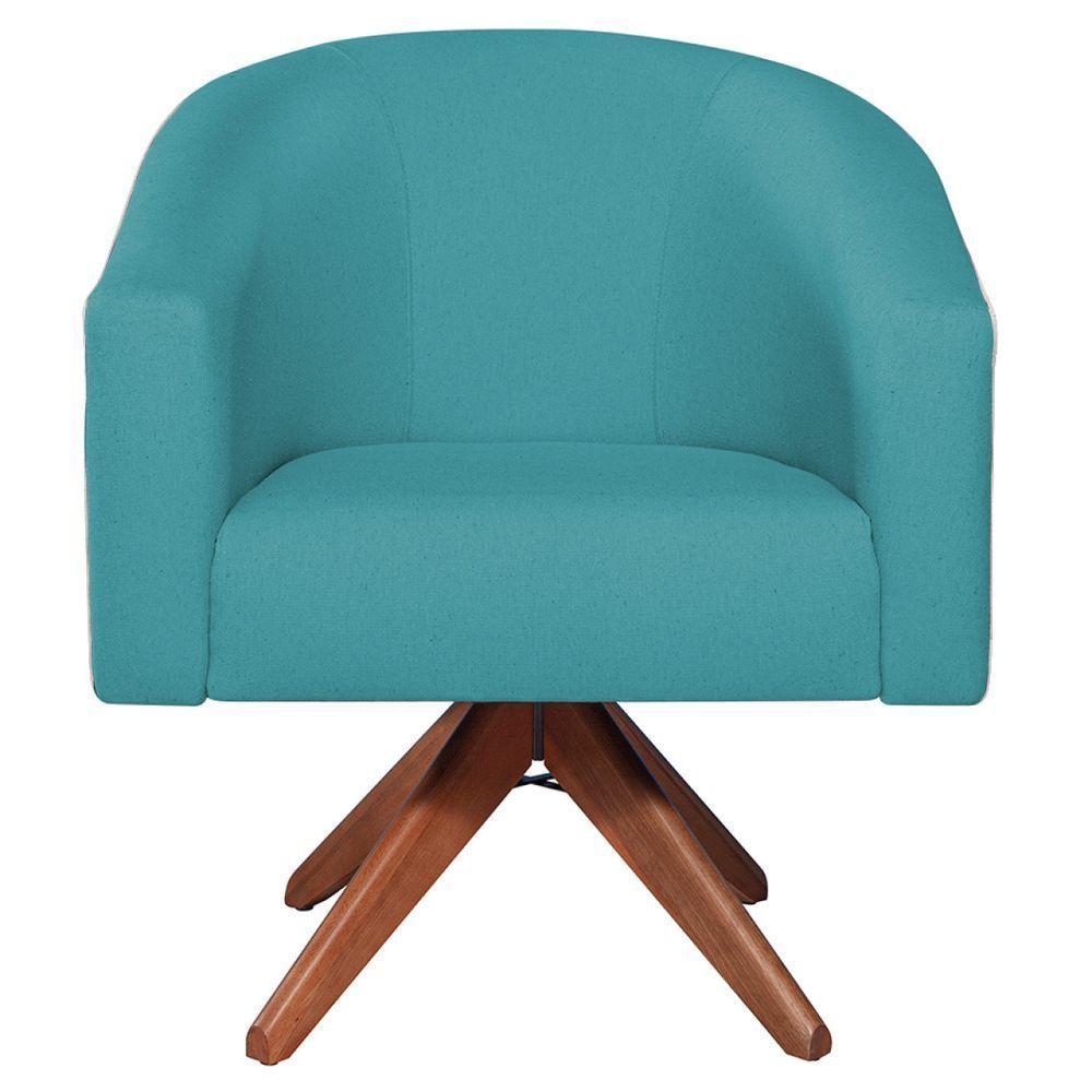 Kit 02 Poltronas Decorativas Luiza Base Giratória De Madeira Suede - Doce Sonho Móveis Azul Turquesa - 3