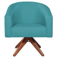 Kit 02 Poltronas Decorativas Luiza Base Giratória De Madeira Suede - Doce Sonho Móveis Azul Turquesa - 3