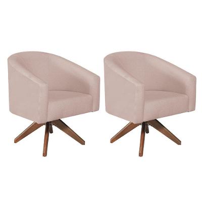 Kit 02 Poltronas Decorativas Luiza Base Giratória De Madeira Suede - Doce Sonho Móveis Rosê