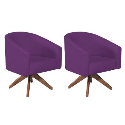 Kit 02 Poltronas Decorativas Luiza Base Giratória De Madeira Suede - Doce Sonho Móveis Roxo