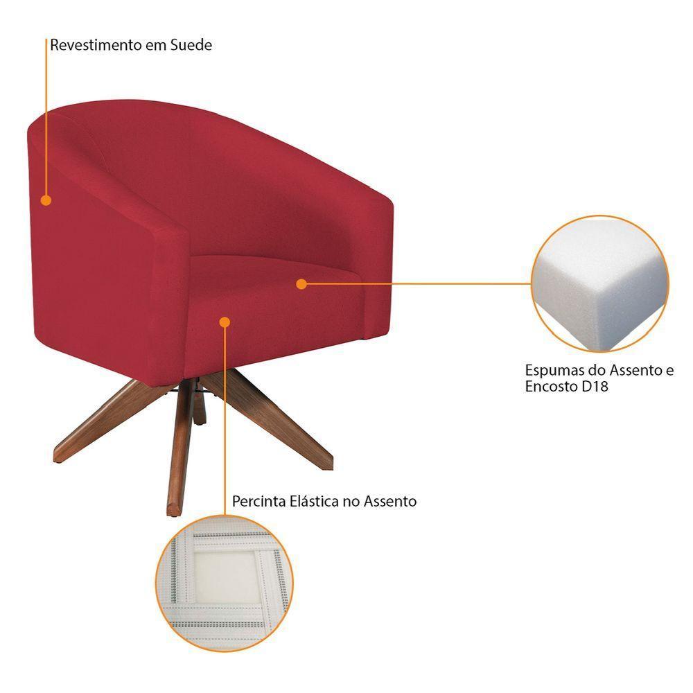 Kit 02 Poltronas Decorativas Luiza Base Giratória De Madeira Suede - Doce Sonho Móveis Vermelho - 5