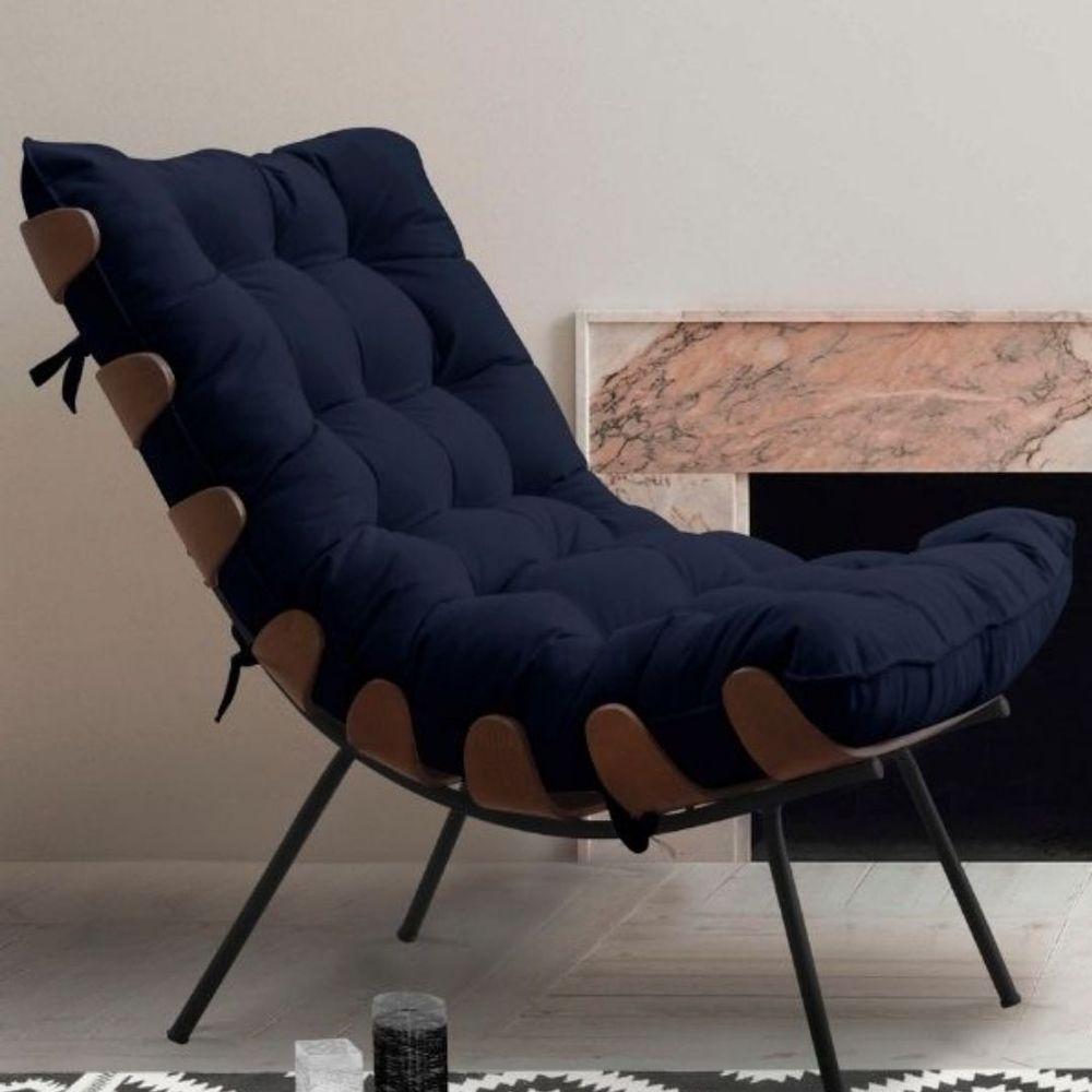 Kit 2 Poltronas Costela Com 2 Puffs Suede Preto - 3