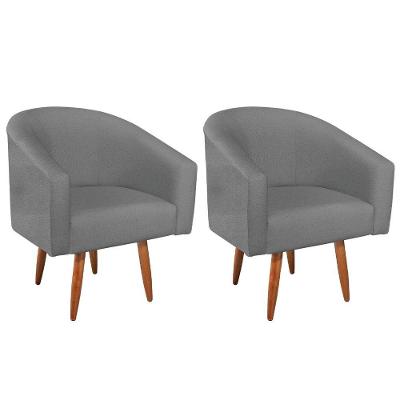Kit 02 Poltronas Decorativas Luiza Pés Palito Suede - Doce Sonho Móveis Cinza