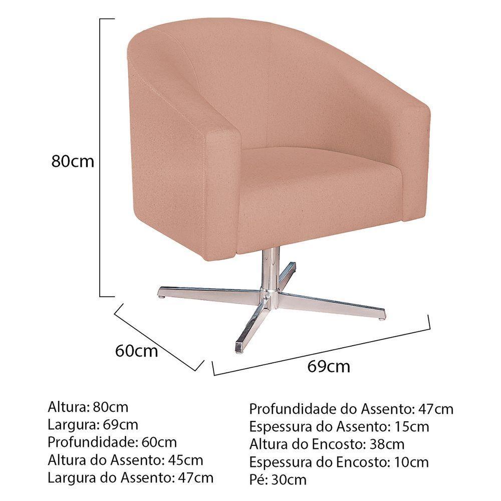 Kit 02 Poltronas Luiza Base Giratória De Metal Suede - Doce Sonho Móveis Rosê - 6