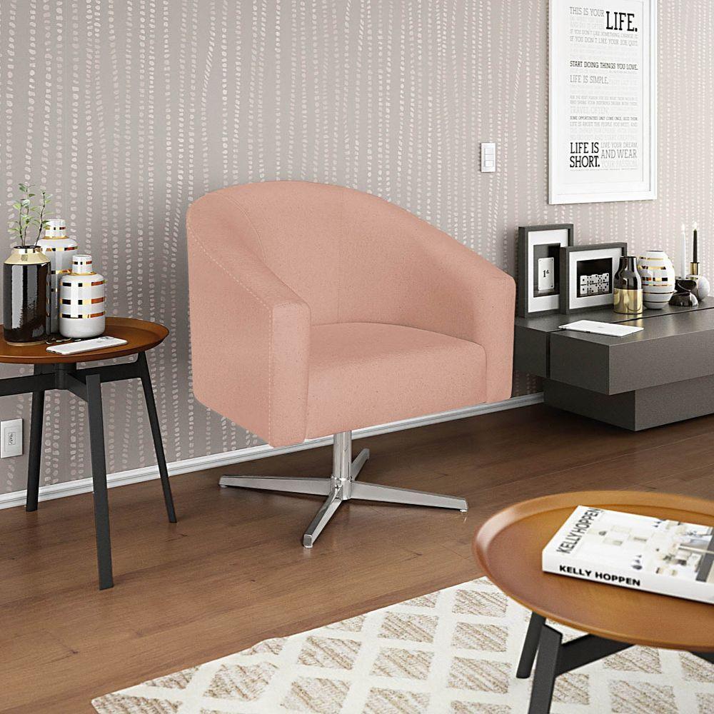 Kit 02 Poltronas Luiza Base Giratória De Metal Suede - Doce Sonho Móveis Rosê - 7