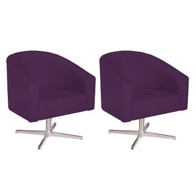 Kit 02 Poltronas Luiza Base Giratória De Metal Suede - Doce Sonho Móveis Roxo