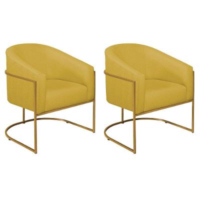 Kit 02 Poltronas Decorativas Luiza Base De Ferro Dourado Suede - Doce Sonho Móveis Amarelo