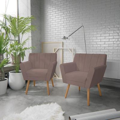 Kit 02 Poltronas Laura Pés Palito Linho - Doce Sonho Móveis Rosê