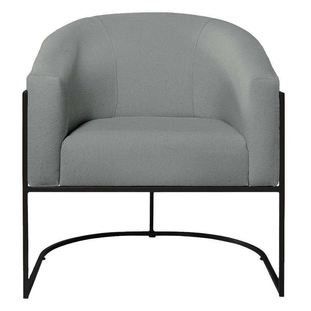 Kit 02 Poltronas Decorativas Luiza Base De Ferro Preto Suede - Doce Sonho Móveis Cinza - 3