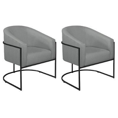 Kit 02 Poltronas Decorativas Luiza Base De Ferro Preto Suede - Doce Sonho Móveis Cinza