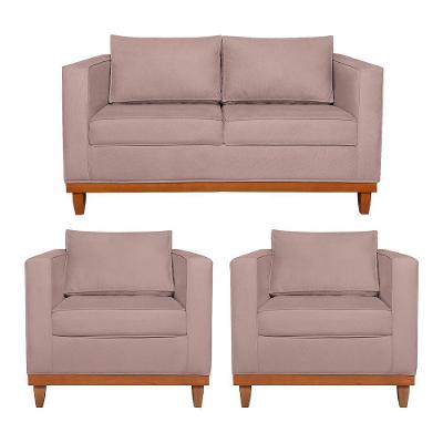 Kit Sofá 2 E 3 Lugares E 2 Poltronas Europa 180cm Linho - Doce Sonho Móveis Rosê