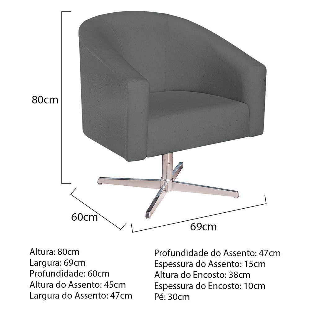 Kit 02 Poltronas Luiza Base Giratória De Metal Suede - Doce Sonho Móveis Cinza - 6