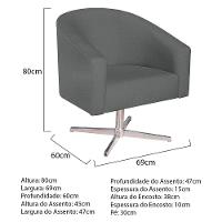 Kit 02 Poltronas Luiza Base Giratória De Metal Suede - Doce Sonho Móveis Cinza - 6
