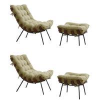 Kit 2 Poltronas Costela Com 2 Puffs Suede Bege - 1