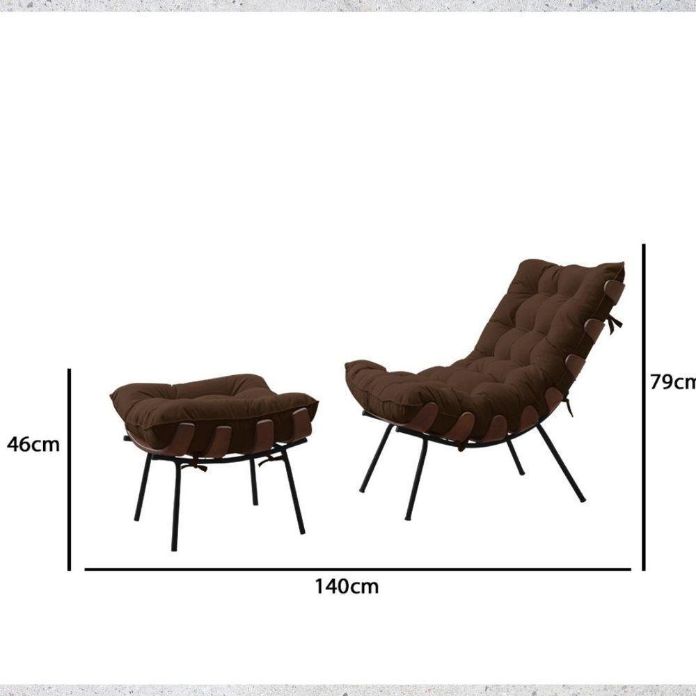 Kit 2 Poltronas Costela Com 2 Puffs Suede Marrom - 4