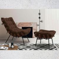 Kit 2 Poltronas Costela Com 2 Puffs Suede Marrom - 2