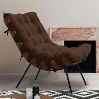 Kit 2 Poltronas Costela Com 2 Puffs Suede Marrom - 3